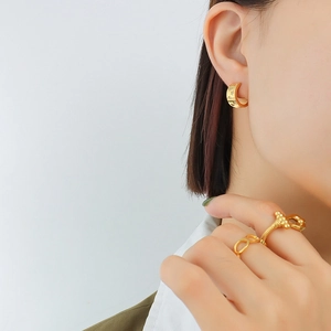 Geometric C-Shaped Hoop Earrings Titanium Steel 18K Gold Plated Star Zircon Inlay Fashion Jewelry For Women