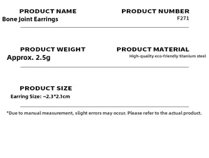 Specifications table for bamboo-style titanium steel earrings with dimensions and weight