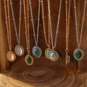 Vintage Boho-Halsketten mit ovalem Katzenaugenstein in Gold- und Silberoptik