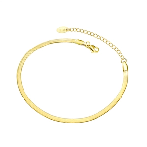 Tobillera plana de cadena de serpiente en acero inoxidable chapado en oro de 18 quilates