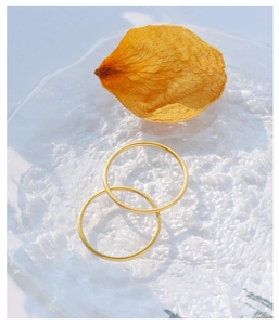 Dettaglio di anelli minimalisti in titanio placcati oro 18k su un vassoio di vetro decorato
