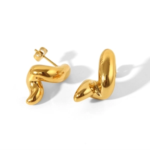 Détails de boucles d'oreilles vagues irrégulières plaquées or 18 carats poli miroir