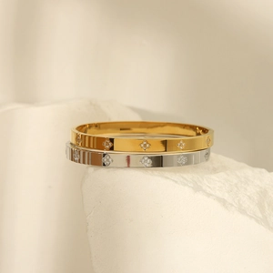 Chic gold and silver plated clover bracelets with CNC cubic zirconia inlays
