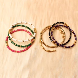 Bamboo shaped 18K gold plated bangles with colorful enamel finish in various colors