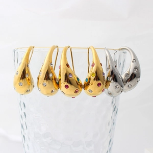 18K gold and silver water drop earrings with zircons and pearls on glass