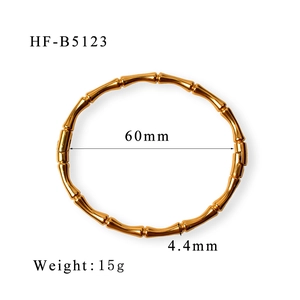 Detailed size specifications for the 18K gold plated bamboo joint bangle with 60mm diameter