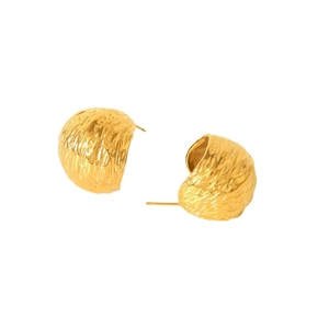 French vintage 18K gold plated stainless steel C-shape earrings with pleated texture
