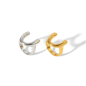 Minimalist 18k gold and silver U-shaped open rings with polished geometric design