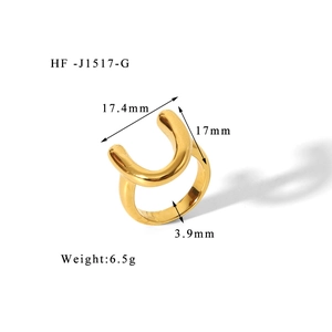 Detailed size specifications for 18k gold U-shaped chunky stainless steel ring