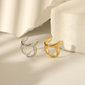 Minimalist 18k gold and silver stainless steel rings with modern wave U-shape design