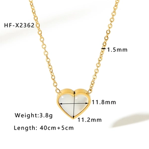 Detail view of 18K gold plated heart pendant necklace with opal inlay and measurements