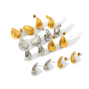 Polished waterdrop gold and silver stud earrings set in high-quality stainless steel