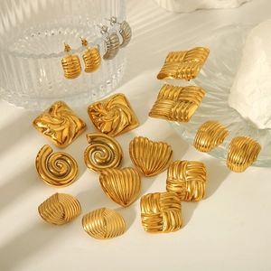 Franse Vintage Roestvrij Stalen Oorbellen 18K Verguld Geometrisch Hart Schelp Spiraal Oorknopjes Voor Vrouwen Mode Sieraden