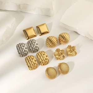 Modern Stainless Steel Stud Earrings 18K Gold Plated Geometric Flower Conch Pattern Fashion Jewelry For Women Gift
