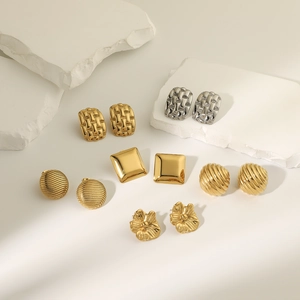 Collection of 18k gold plated stainless steel geometric and flower stud earrings