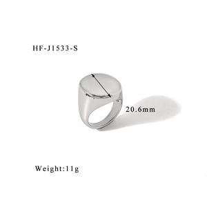 Polished silver signet ring detail with 20.6mm diameter face and 11g weight specs