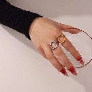 18K Gold Plated Stainless Steel Chunky Rings For Women Minimalist Mirror Polished Heart Round Geometric Signet Ring Jewelry