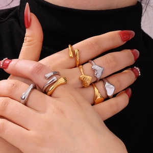 Minimalist Stainless Steel Open Ring For Women Heart Waterdrop Geometric Adjustable Gold Silver Plated Fashion Finger Jewelry