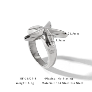 Detailed specs of starfish ring in 304 stainless steel with 21.5mm width and 6.8g weight