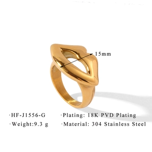Dettaglio dell'anello a labbra in acciaio inossidabile placcato oro 18K da 15 mm