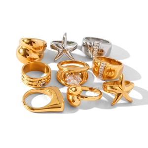 9-piece gold and silver stackable rings set featuring starfish and luxury zircon designs