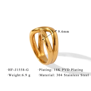 Dettaglio dell'anello in acciaio inossidabile placcato oro 18K, larghezza 9,6 mm e 6,9 g