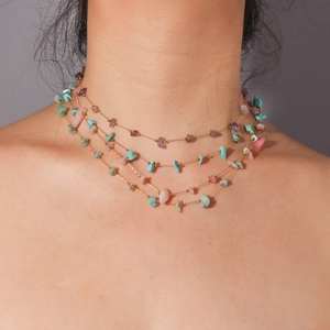 Collier Et Bracelet En Acier Inoxydable De Pierre Naturelle Bohême Bijoux En Cristal Plaqué Or 18K Pour Femmes