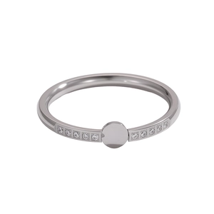 Minimalistischer Edelstahlring in Silber mit runder Scheibe und Zirkonia-Mikrofassung