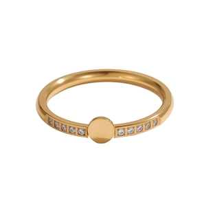 Minimalistischer Edelstahl Zirkonia Runder Scheibenring PVD-Beschichtet Mikro-Zirkonia Schmuck Für Damen Zeigefinger Ring