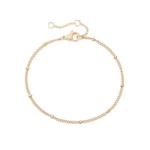 Detail of 14K gold plated stainless steel bead chain with lobster clasp and extender