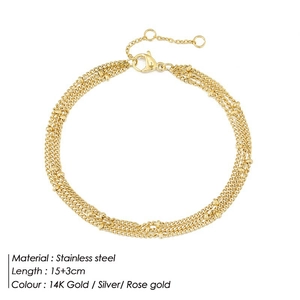 Detail of 14K gold layered stainless steel bead chain bracelet with 15+3cm length adjustable