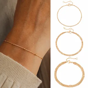 Layered Stainless Steel Satellite Bracelet For Women Gold Silver Plated Beaded Chain Minimalist Adjustable Hand Jewelry