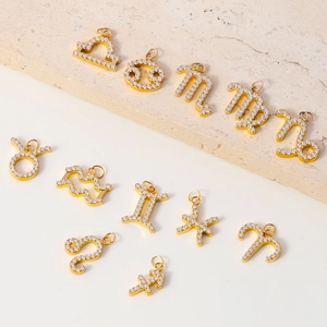 Pendentifs douze signes du zodiaque sertis de cristaux CNC en acier inoxydable doré