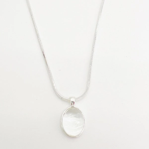 Minimalist oval moonstone shell pendant with silver snake chain necklace