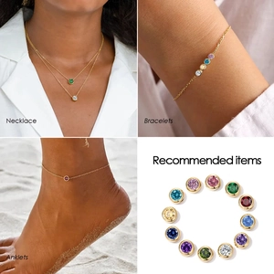 Gold plated stainless steel necklace and bracelet set with colorful round zircon stones