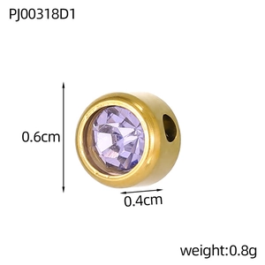Detailed macro of gold-plated pendant with purple zircon inlay and 0.6cm dimensions