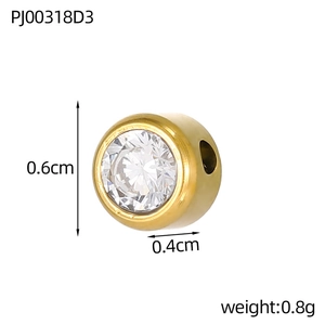 Detailed view of golden stainless steel bead with clear rhinestone for DIY jewelry making