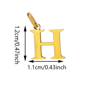 Detailed size specifications for gold plated stainless steel letter H charm pendant