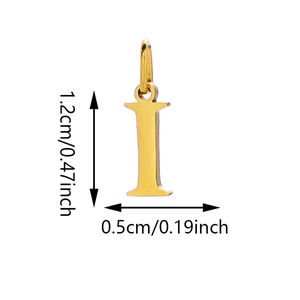 Detailed view of golden letter I pendant with dimensions 1.2cm height and 0.5cm width