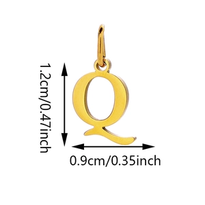 Detailed view of gold-plated letter Q pendant with precise 1.2cm height measurements