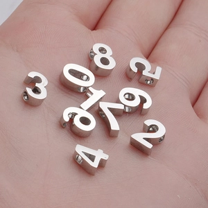 Mirror polished stainless steel 0-9 number charms with holes for DIY jewelry making