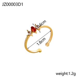 Detail view of gold adjustable ring with hammer texture and marquise zircon measurements