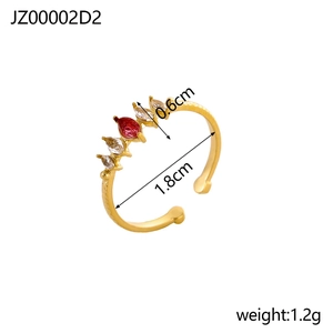 Detail shot of gold-plated ring showing 1.8cm diameter and marquise zircon inlay
