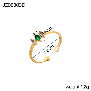 Detailed size chart of gold plated adjustable ring with marquise cut zircon stones