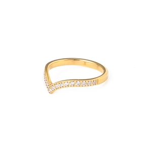 V-förmiger vergoldeter Titanstahlring mit Zirkonia-Besatz für Damen Mode-Accessoire