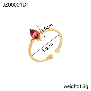 Detailed view of marquise-cut pink crystal ring with textured gold-plated band