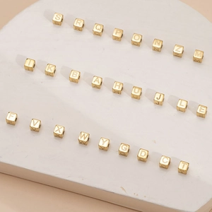 Polished 14K gold plated 26 alphabet cube beads for DIY jewelry making and crafts