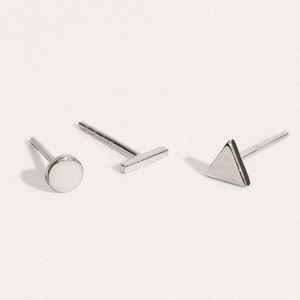 Set di orecchini minimalisti in argento S925 con forme a cerchio triangolo e barra