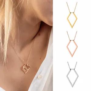 Minimalistische Geometrische Rhombus Halskette Edelstahl Vergoldet Ringhalter Anhänger Halskette Für Damen Mode Täglicher Schmuck