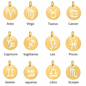 Ciondolo Rotondo Cavo in Acciaio Inossidabile con 12 Segni Zodiacali per Creazione Gioielli Fai da Te Oro Rosa Argento Accessori